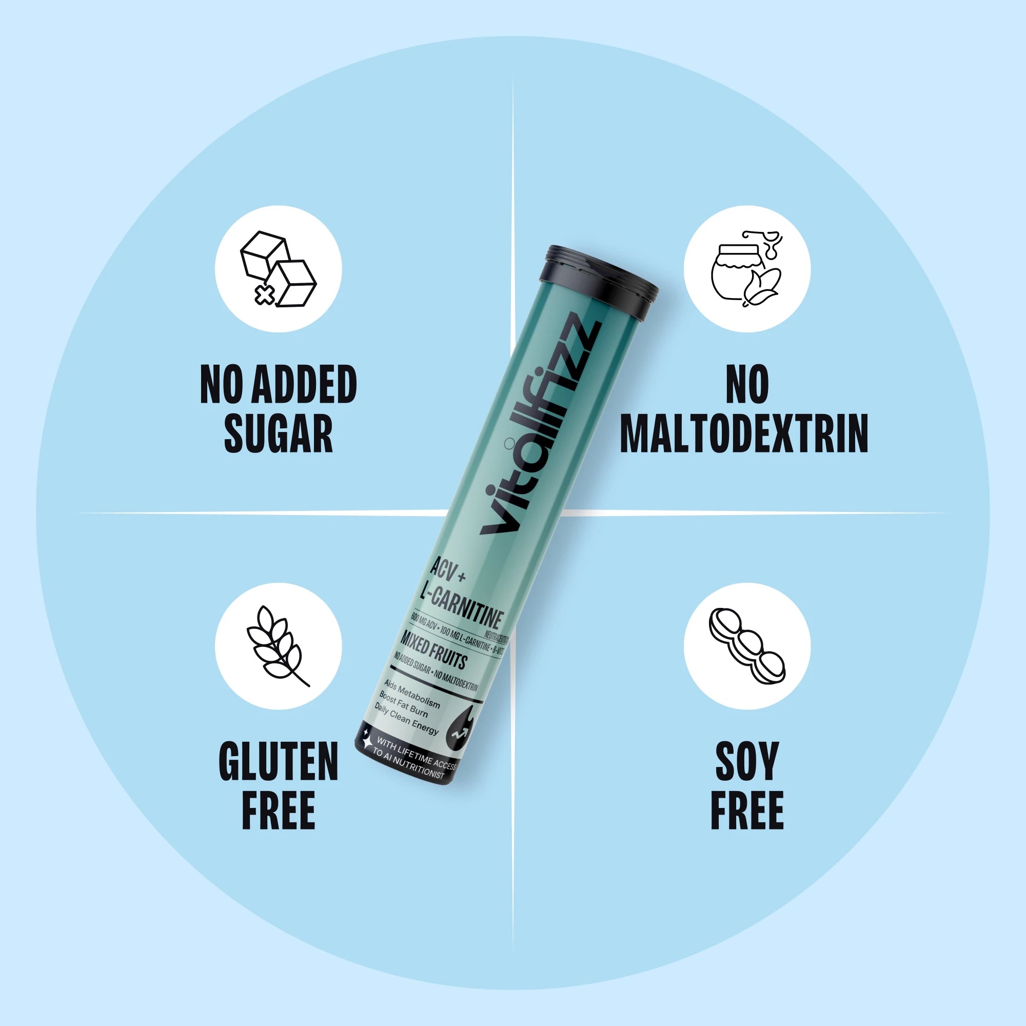 Vitallfizz ACV + L-Carnitine | Metabolism Booster | Zero Sugar | Mixed Fruits