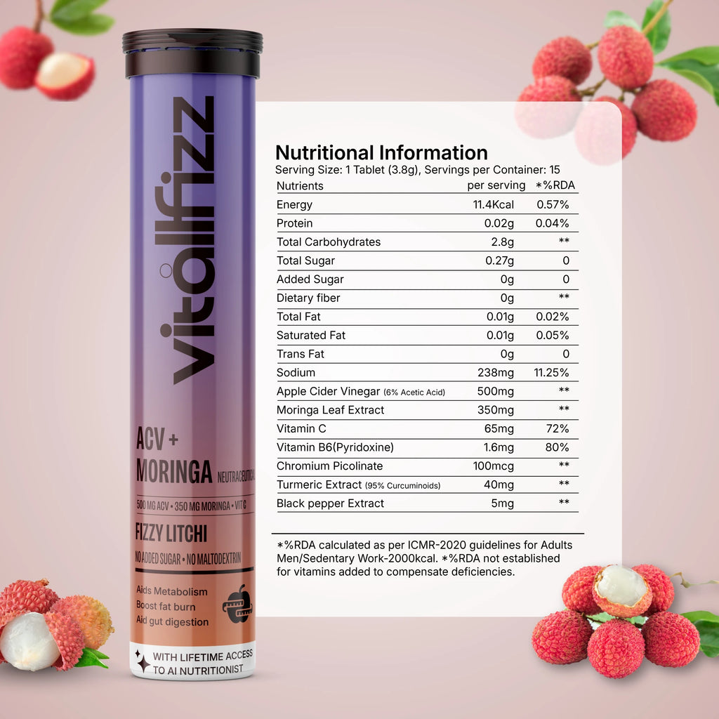Vitallfizz Moringa ACV | Zero Sugar | Fizzy Litchi