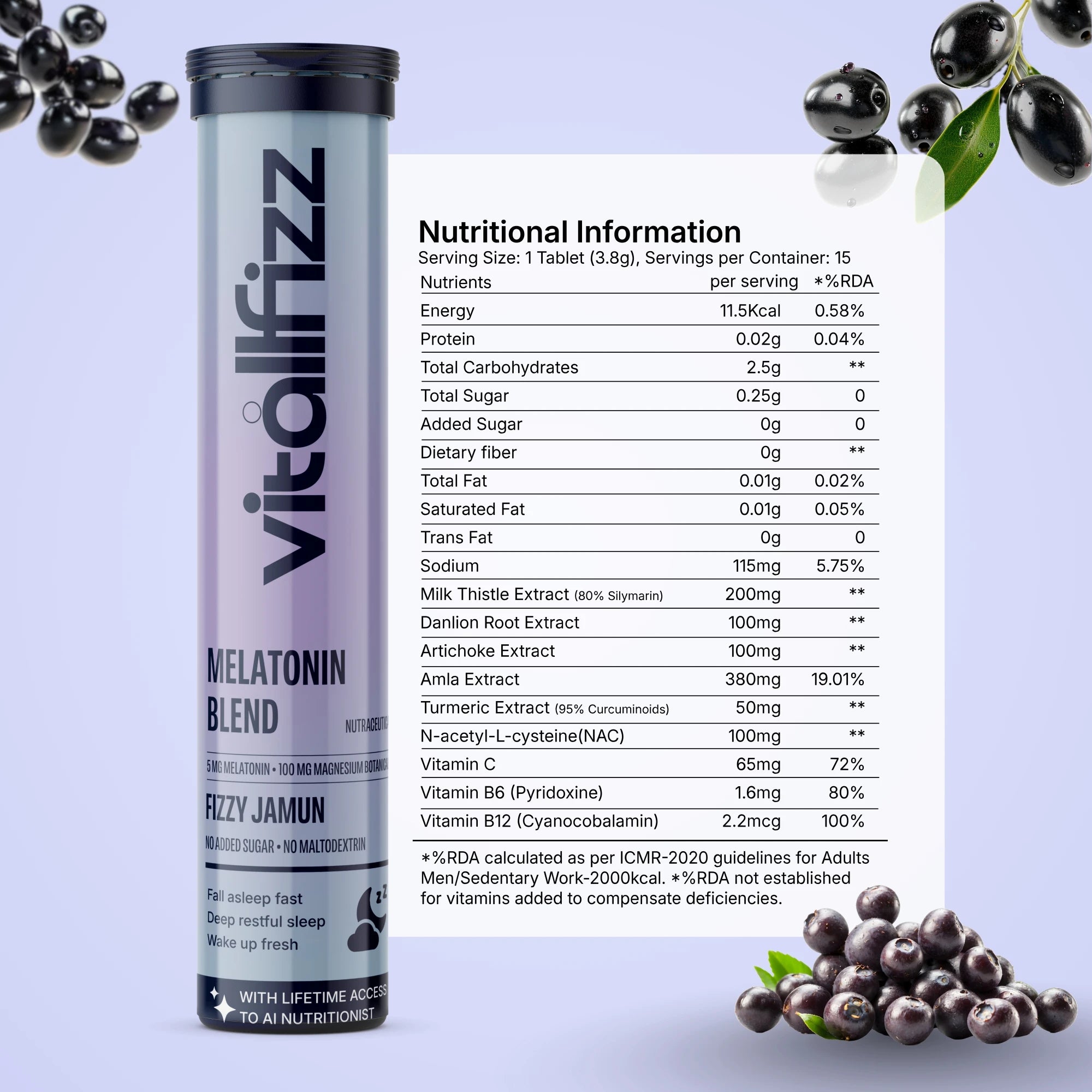 Vitallfizz Melatonin Wellness | Zero Sugar | Fizzy Jamun