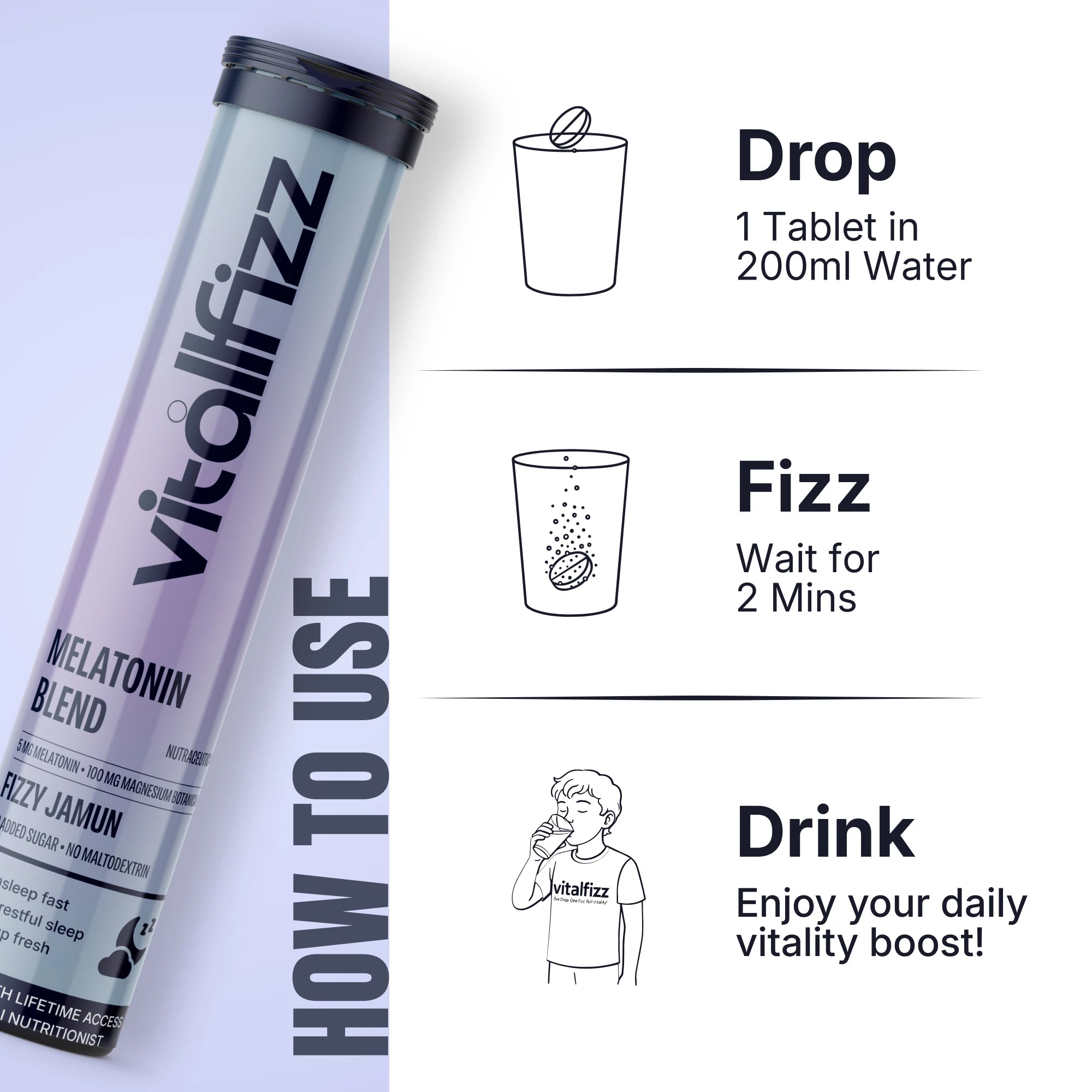 Vitallfizz Melatonin Wellness | Zero Sugar | Fizzy Jamun