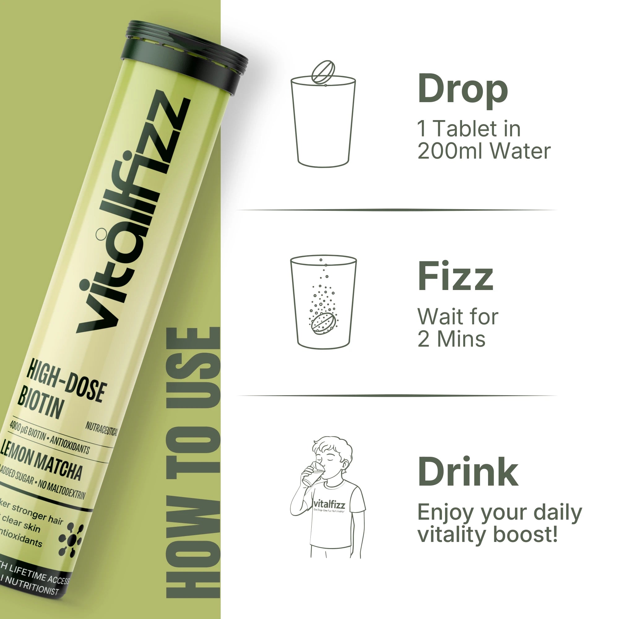 Vitallfizz Biotin | Zero Sugar | Matcha Lemon