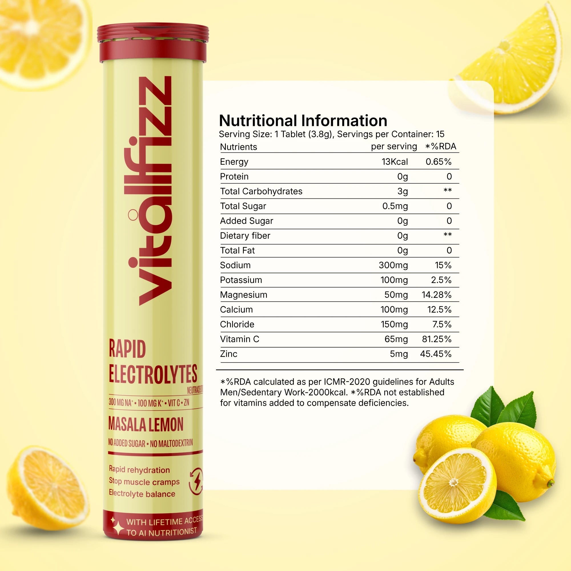Vitallfizz Electrolytes | Zero Sugar | Masala Lemon