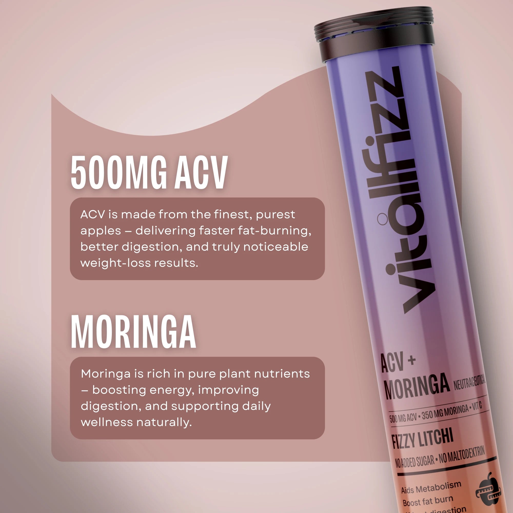 Vitallfizz Moringa ACV | Zero Sugar | Fizzy Litchi