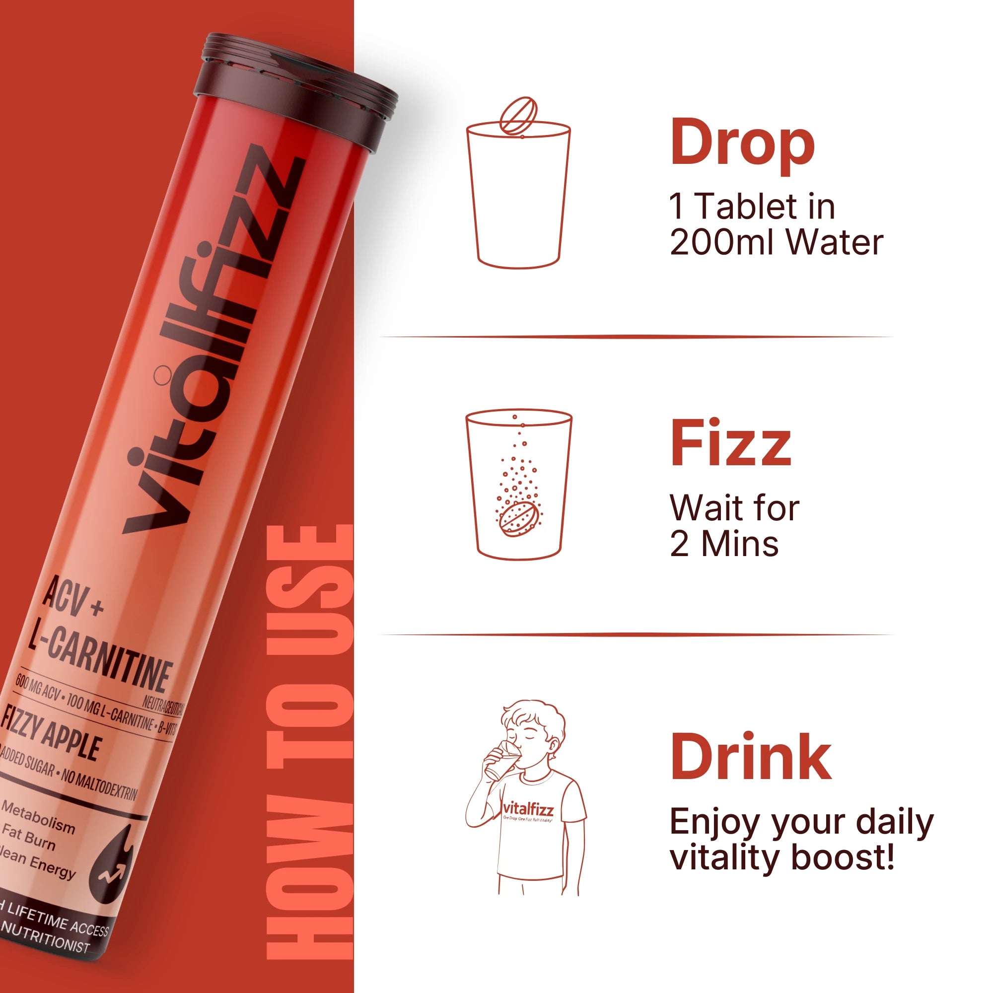 Vitallfizz ACV + L-Carnitine | Metabolism Booster | Zero Sugar | Fizzy Apple