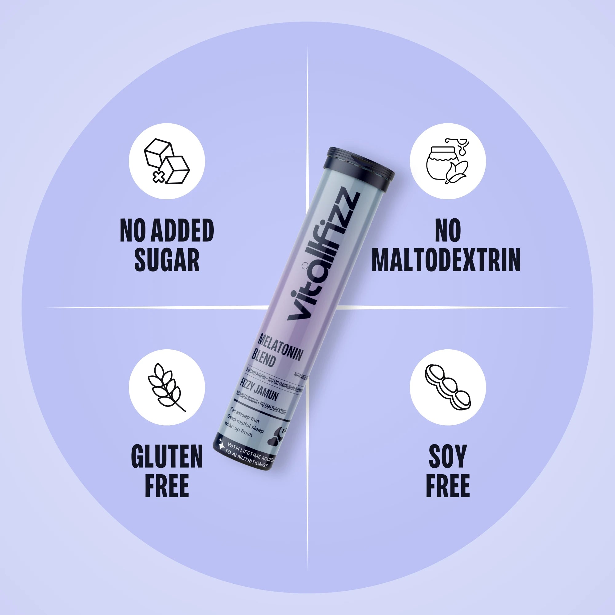 Vitallfizz Melatonin Wellness | Zero Sugar | Fizzy Jamun