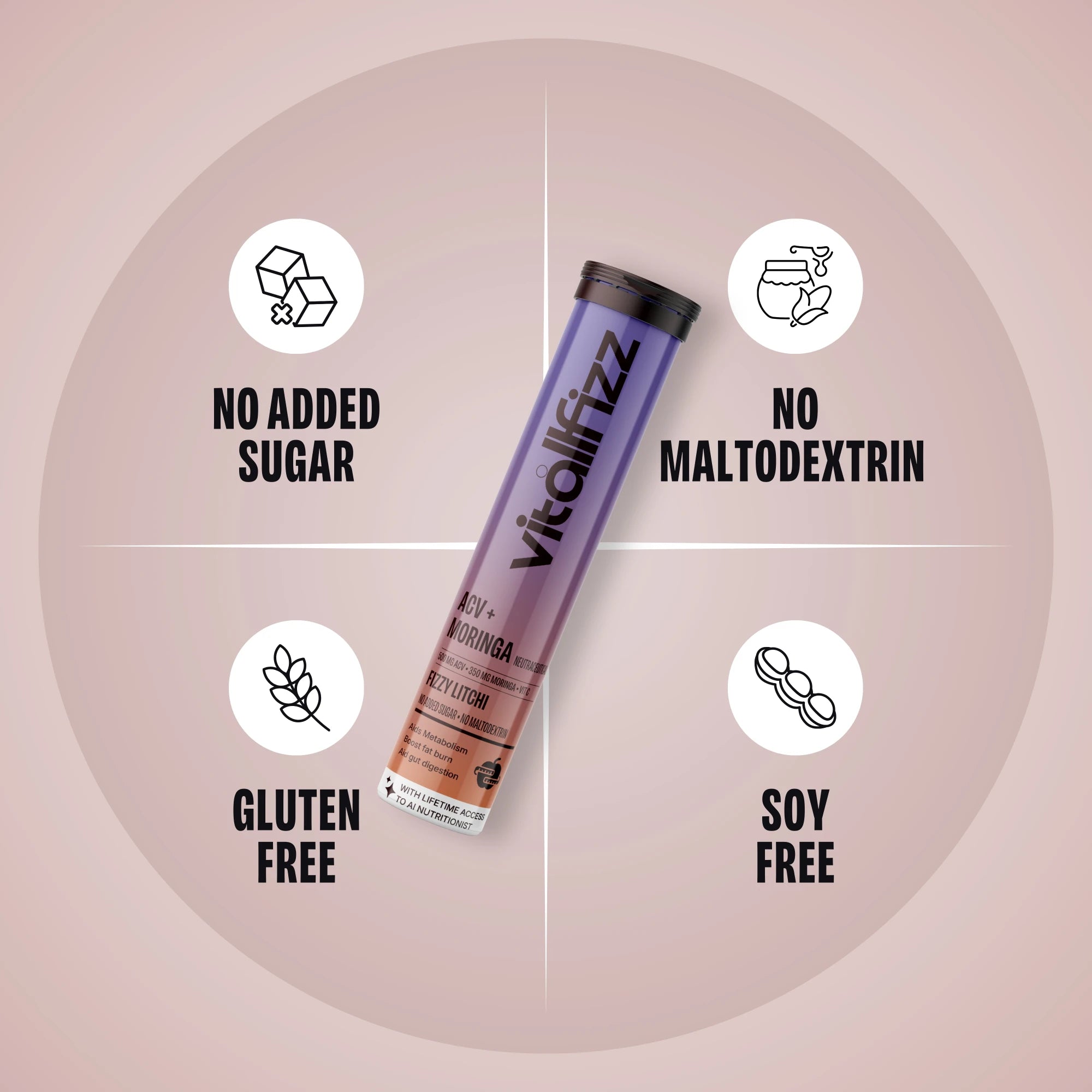 Vitallfizz Moringa ACV | Zero Sugar | Fizzy Litchi