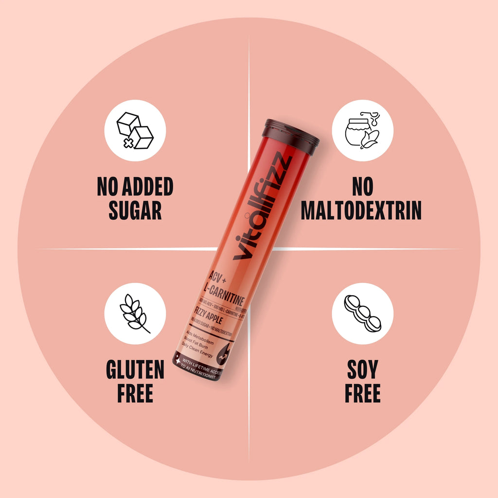 Vitallfizz ACV + L-Carnitine | Metabolism Booster | Zero Sugar | Fizzy Apple