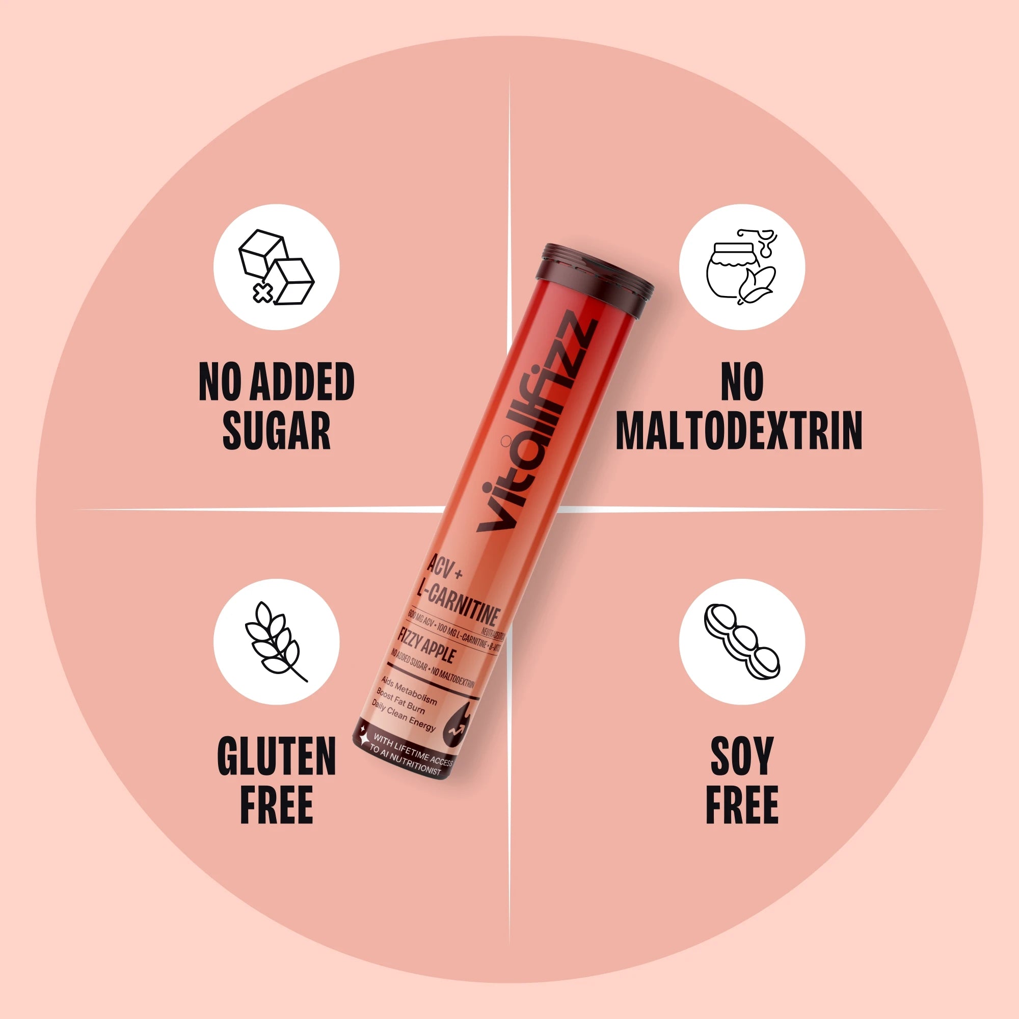 Vitallfizz ACV + L-Carnitine | Metabolism Booster | Zero Sugar | Fizzy Apple