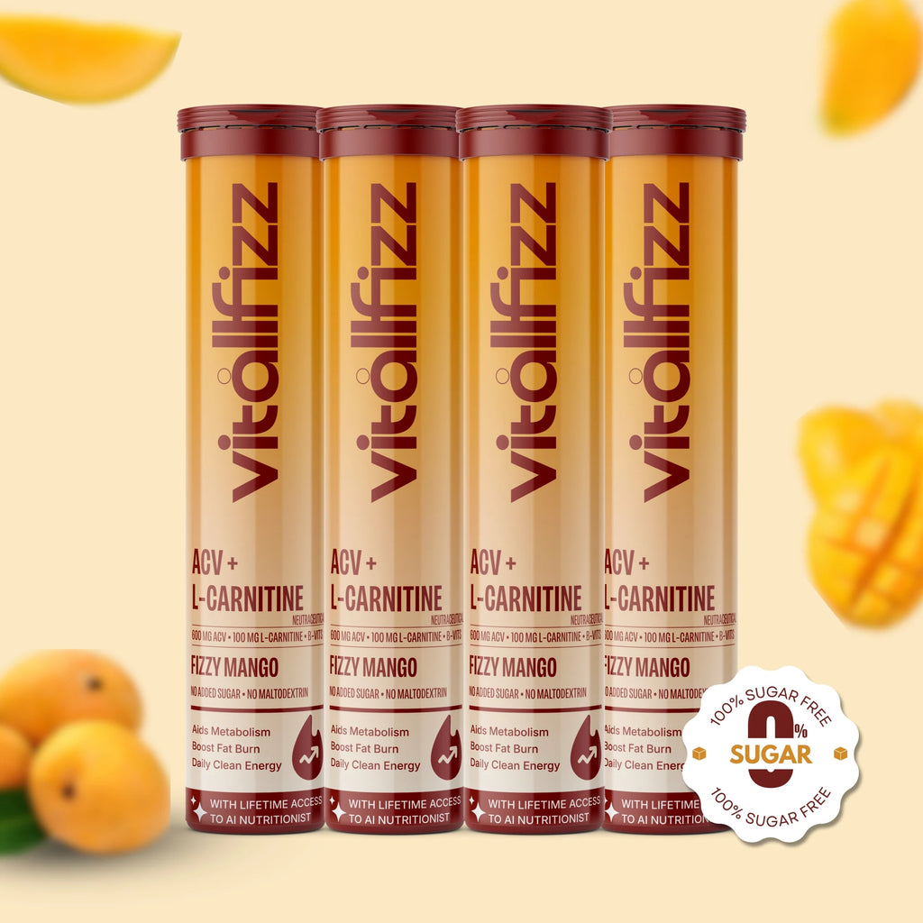 Vitallfizz ACV + L-Carnitine | Metabolism Booster | Zero Sugar | Fizzy Mango