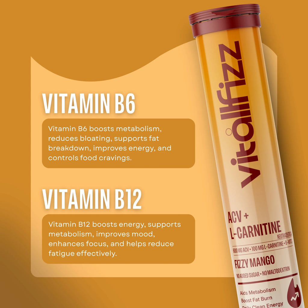 Vitallfizz ACV + L-Carnitine | Metabolism Booster | Zero Sugar | Fizzy Mango
