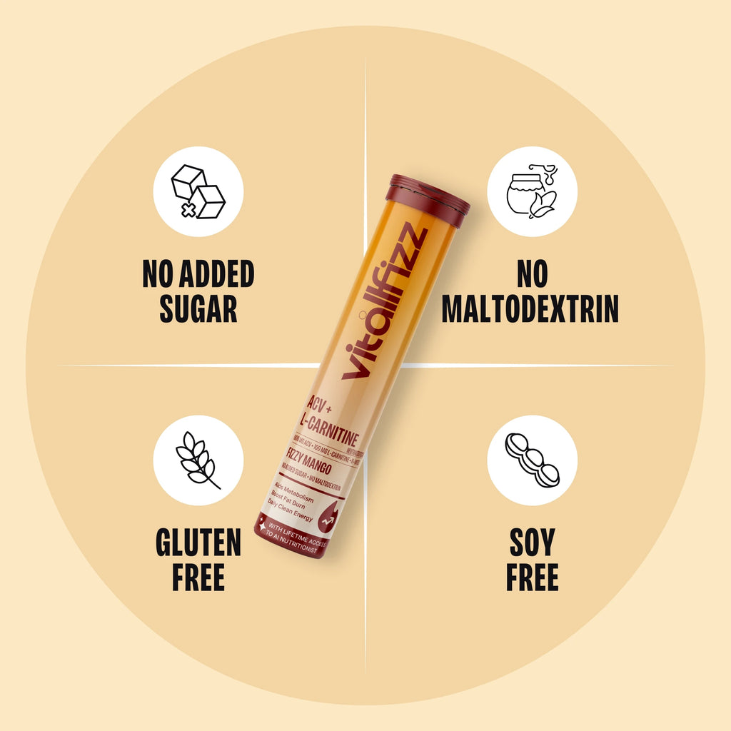Vitallfizz ACV + L-Carnitine | Metabolism Booster | Zero Sugar | Fizzy Mango