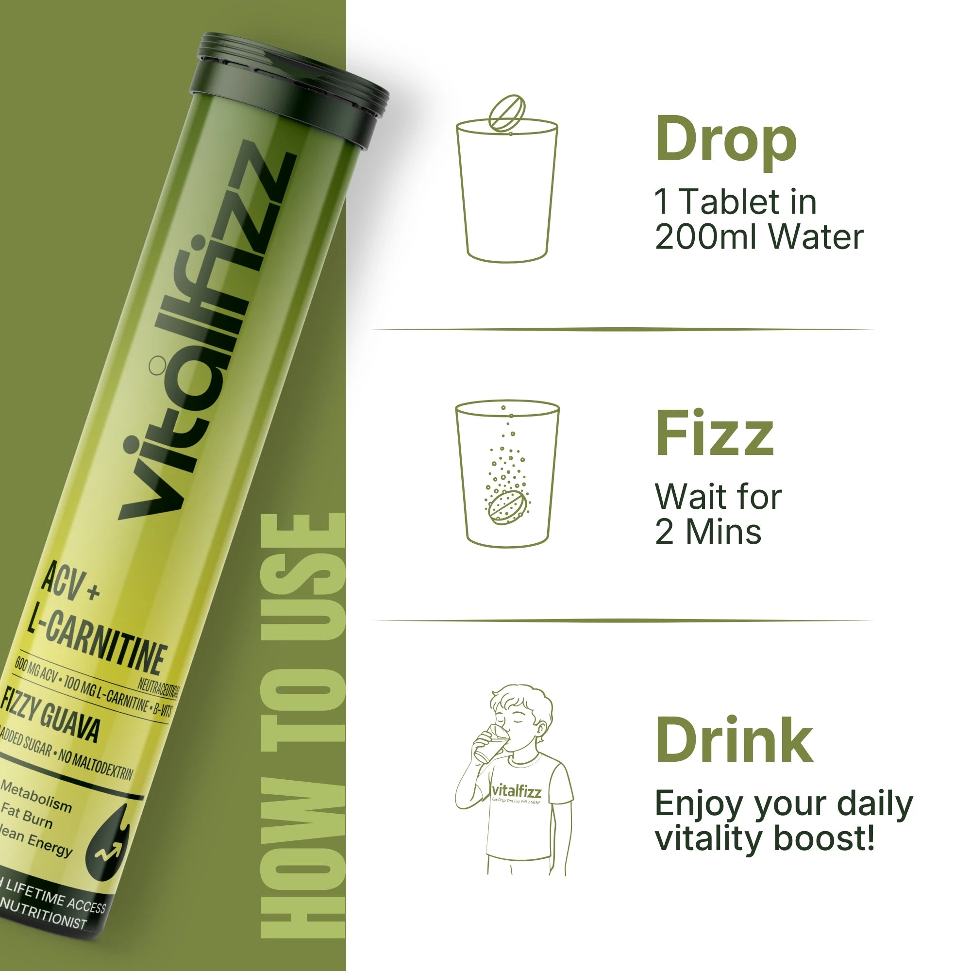 Vitallfizz ACV + L-Carnitine | Metabolism Booster | Zero Sugar | Fizzy Apple