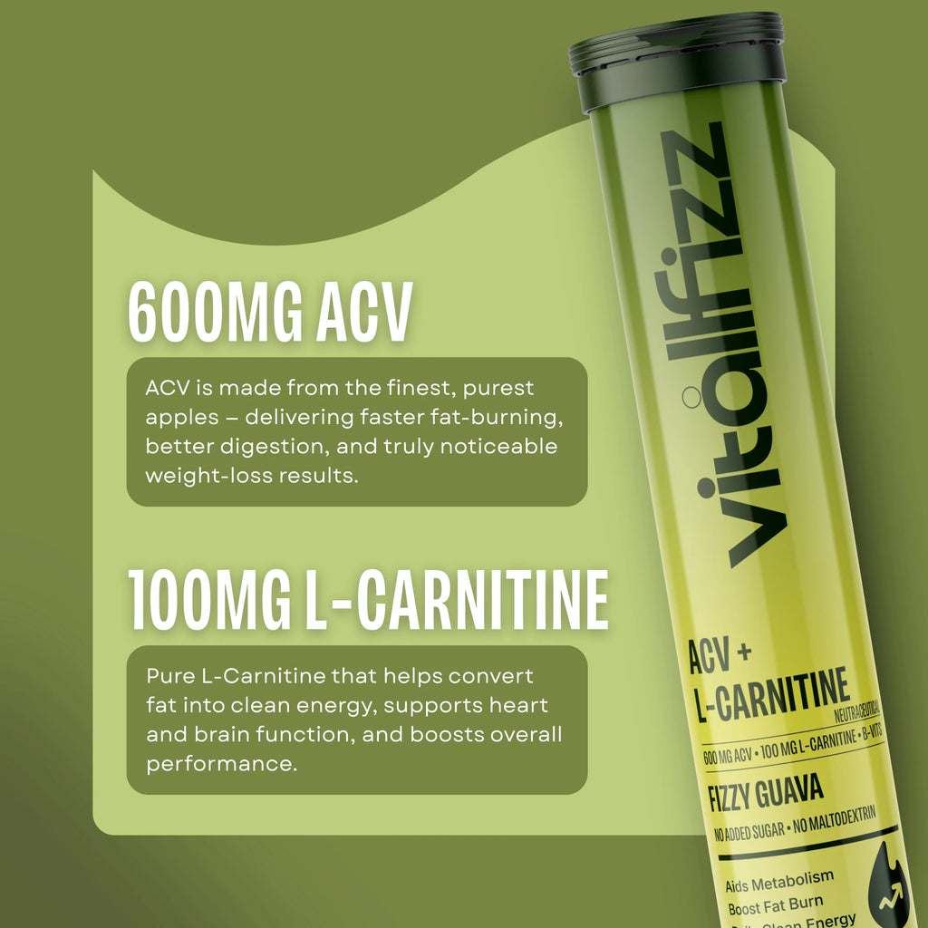 Vitallfizz ACV + L-Carnitine | Metabolism Booster | Zero Sugar | Fizzy Apple