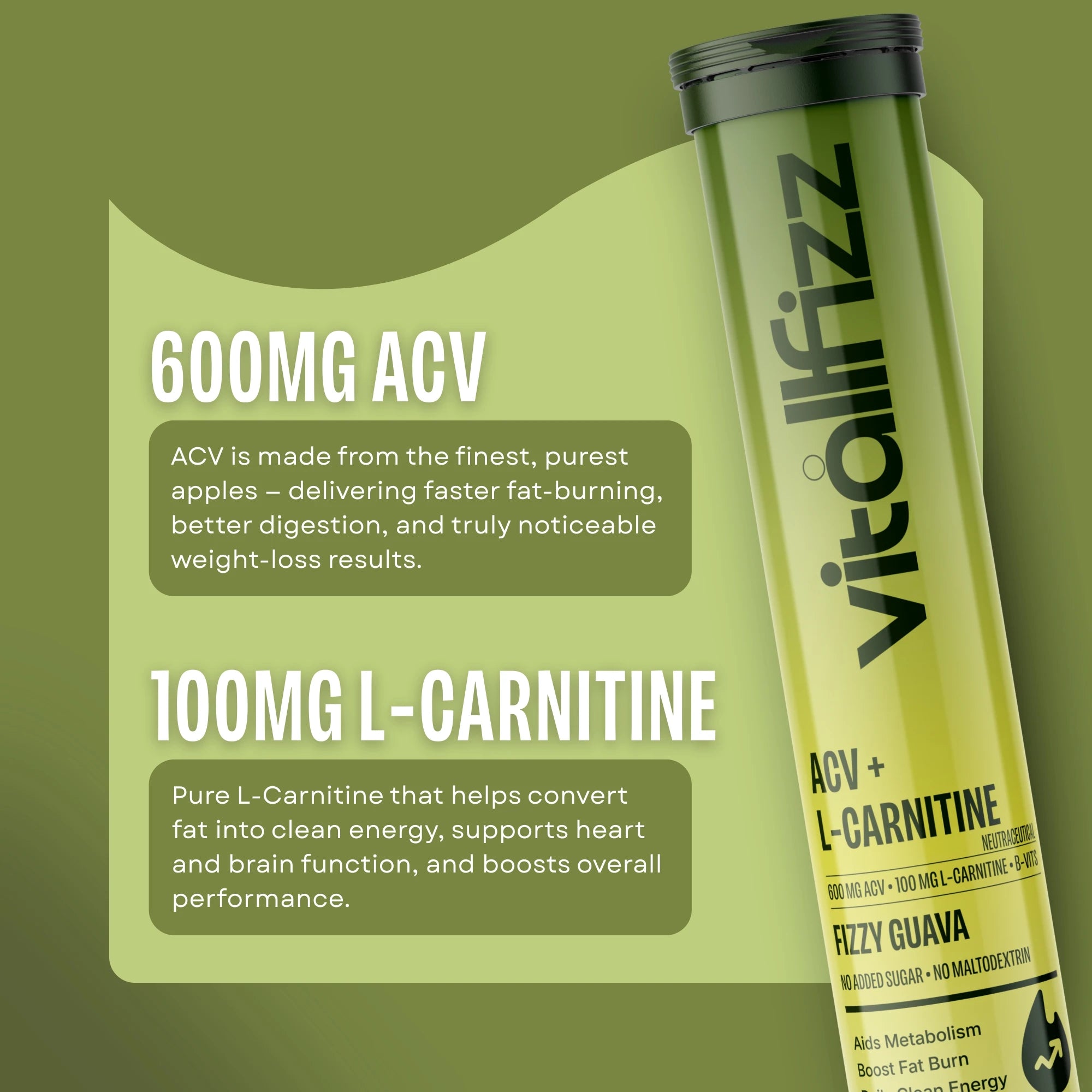 Vitallfizz ACV + L-Carnitine | Metabolism Booster | Zero Sugar | Fizzy Apple