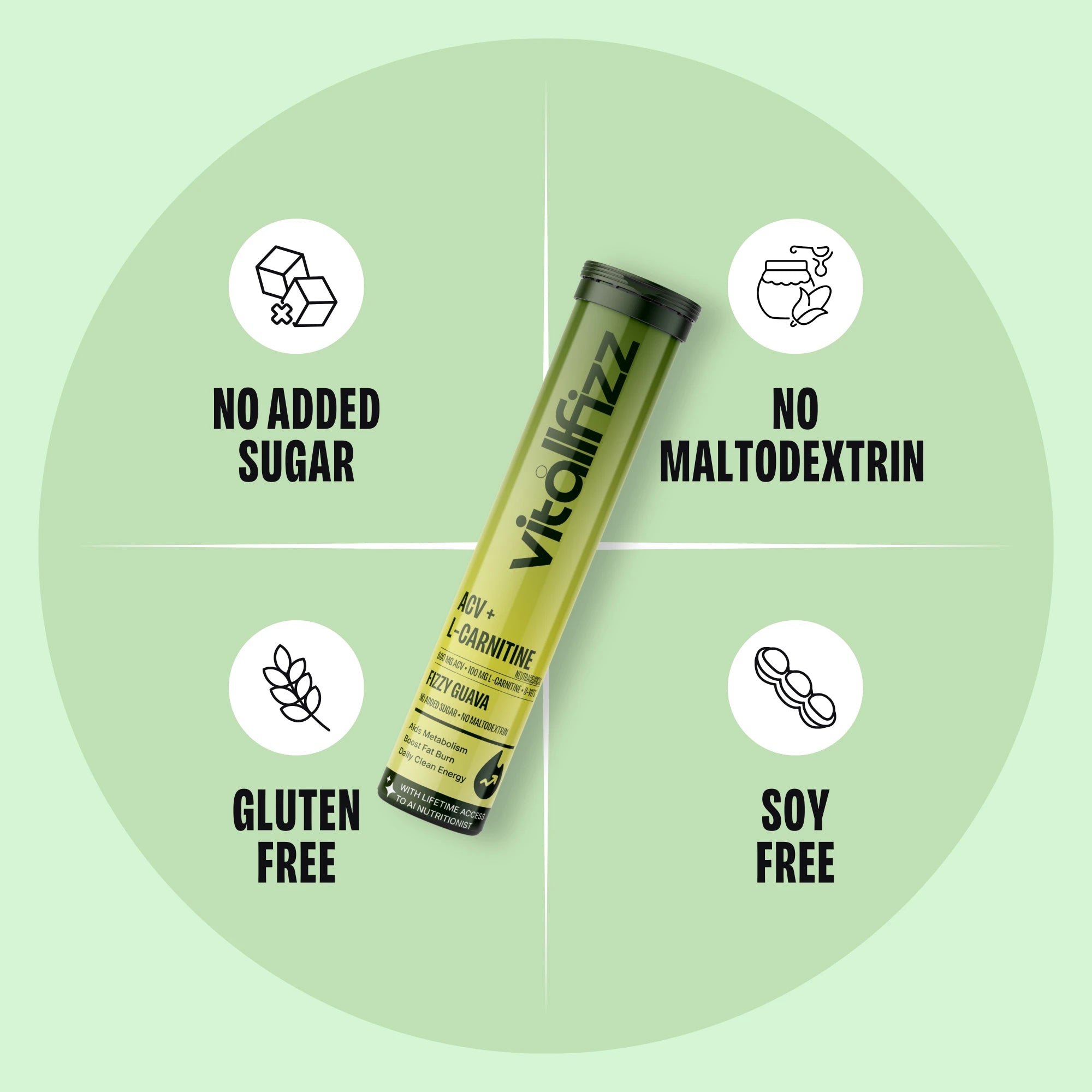 Vitallfizz ACV + L-Carnitine | Metabolism Booster | Zero Sugar | Fizzy Apple