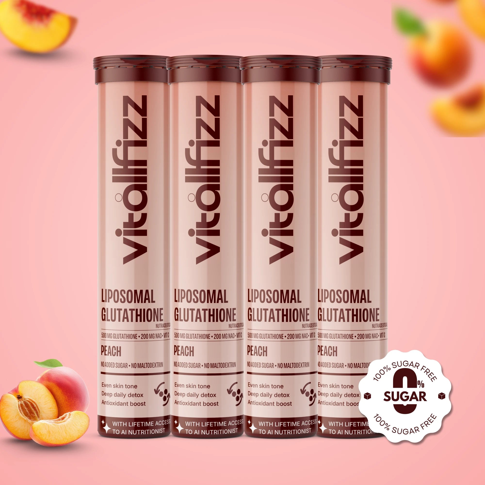 Vitallfizz Liposomal Glutathione | Antioxidant booster | Zero Sugar | Peach