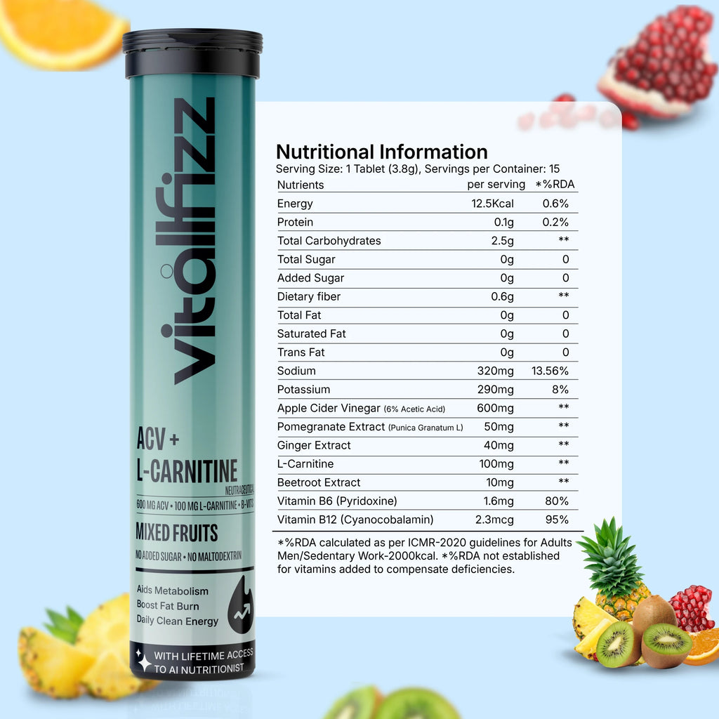Vitallfizz ACV + L-Carnitine | Metabolism Booster | Zero Sugar | Mixed Fruits