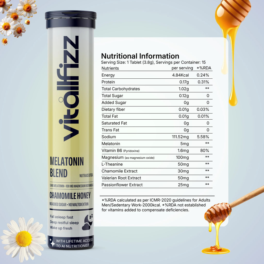 Vitallfizz Melatonin Wellness | Zero Sugar | Chamomile Honey Calm