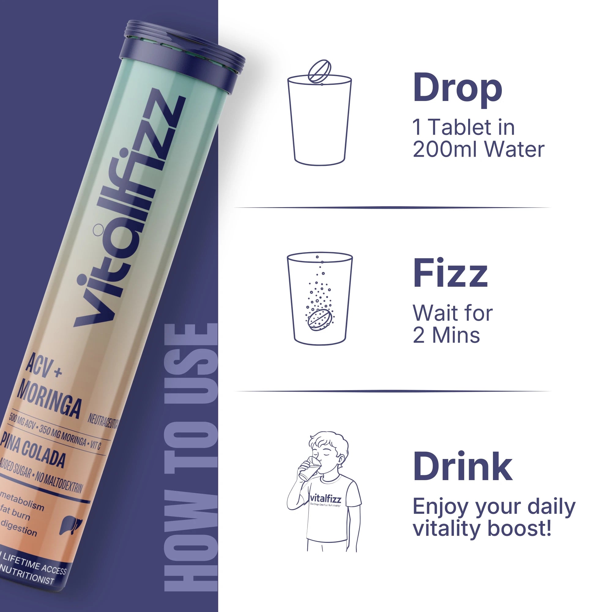 Vitallfizz Moringa ACV | Zero Sugar | Pina Colada