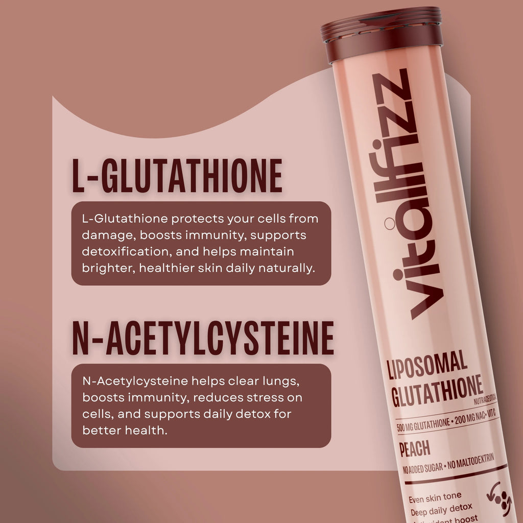 Vitallfizz Liposomal Glutathione | Antioxidant booster | Zero Sugar | Peach