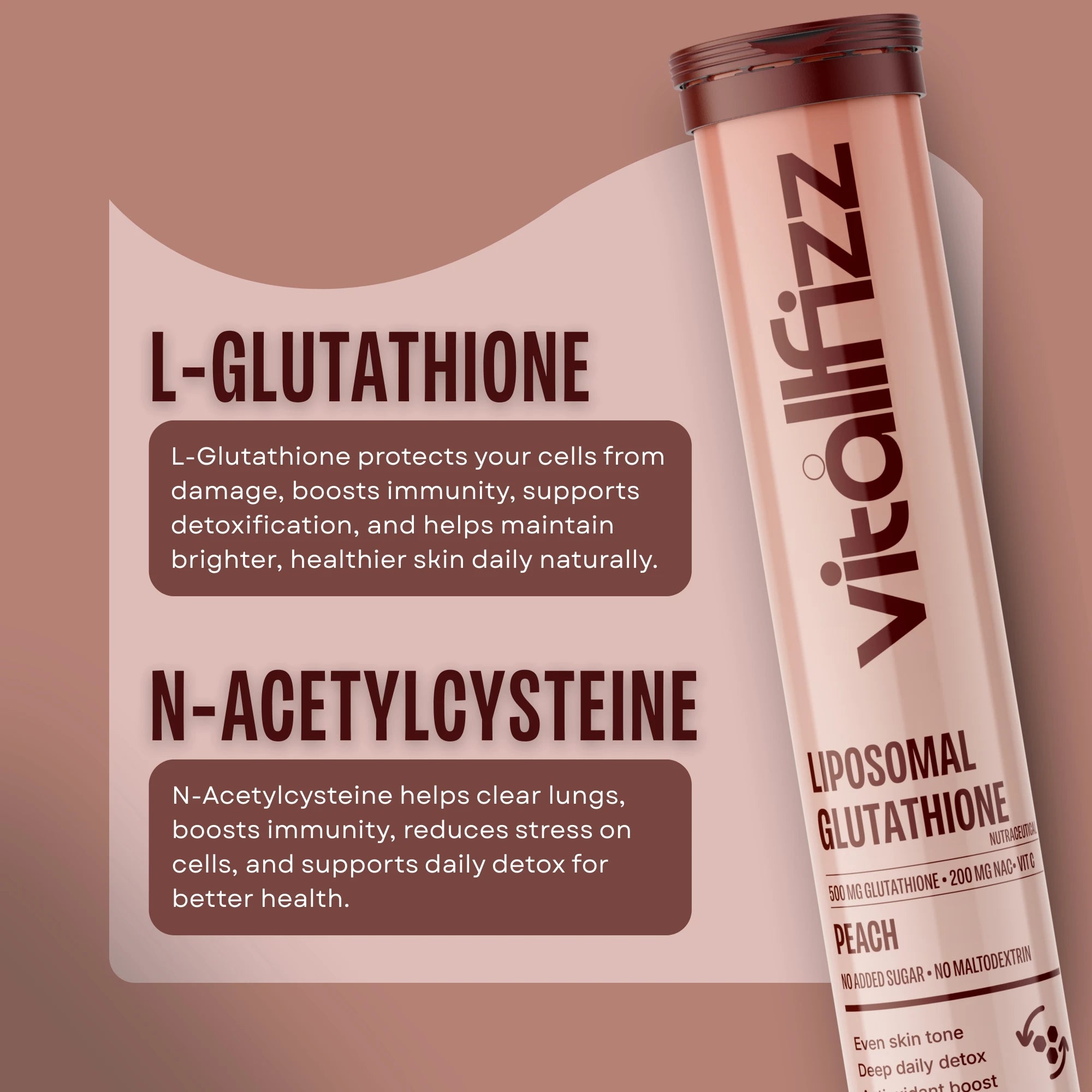 Vitallfizz Liposomal Glutathione | Antioxidant booster | Zero Sugar | Peach
