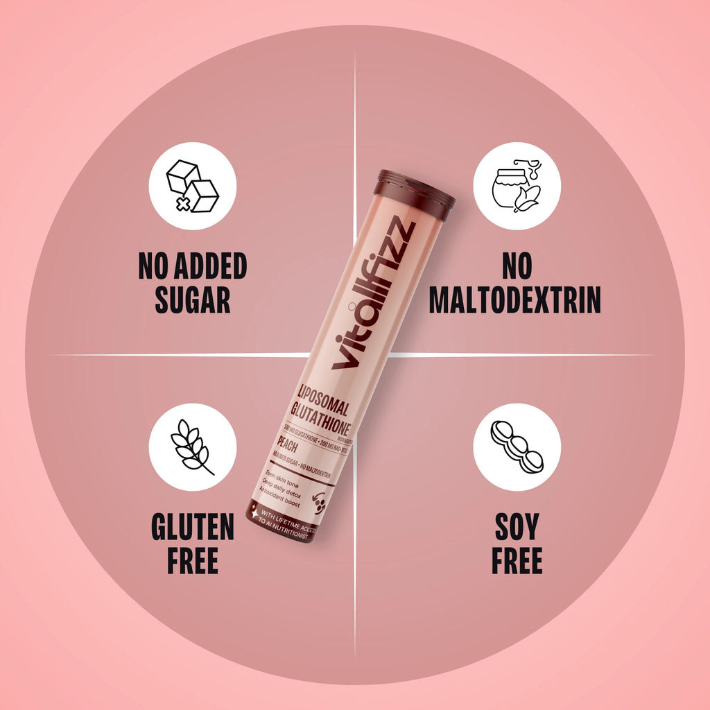 Vitallfizz Liposomal Glutathione | Antioxidant booster | Zero Sugar | Peach