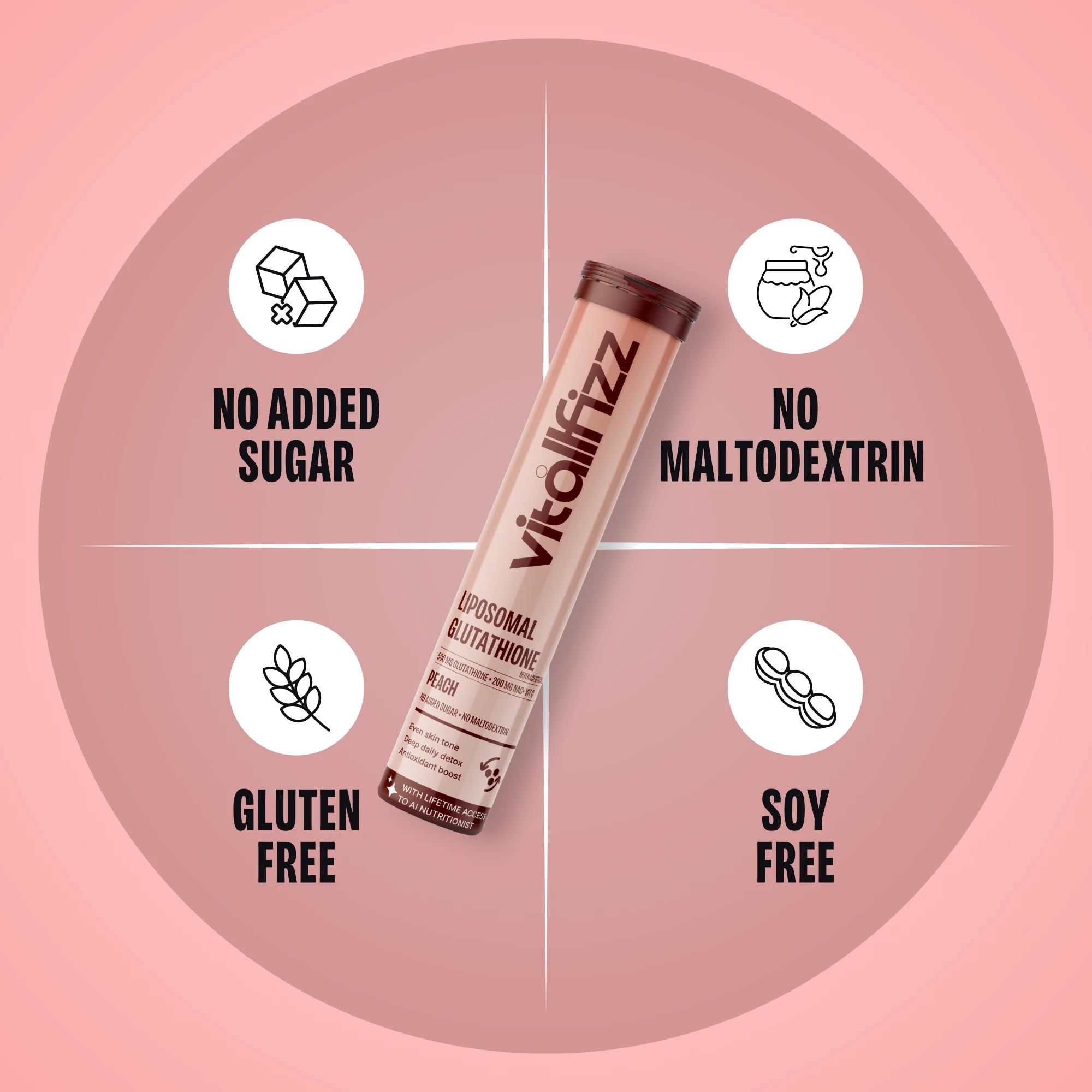 Vitallfizz Liposomal Glutathione | Antioxidant booster | Zero Sugar | Peach